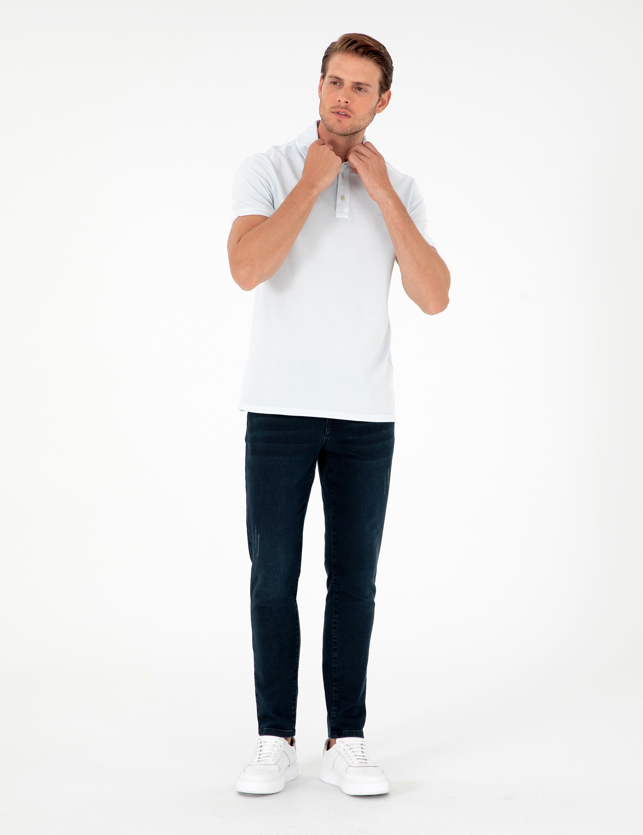 Açık Mavi Slim Fit %100 Pamuk Tişört - Image 4