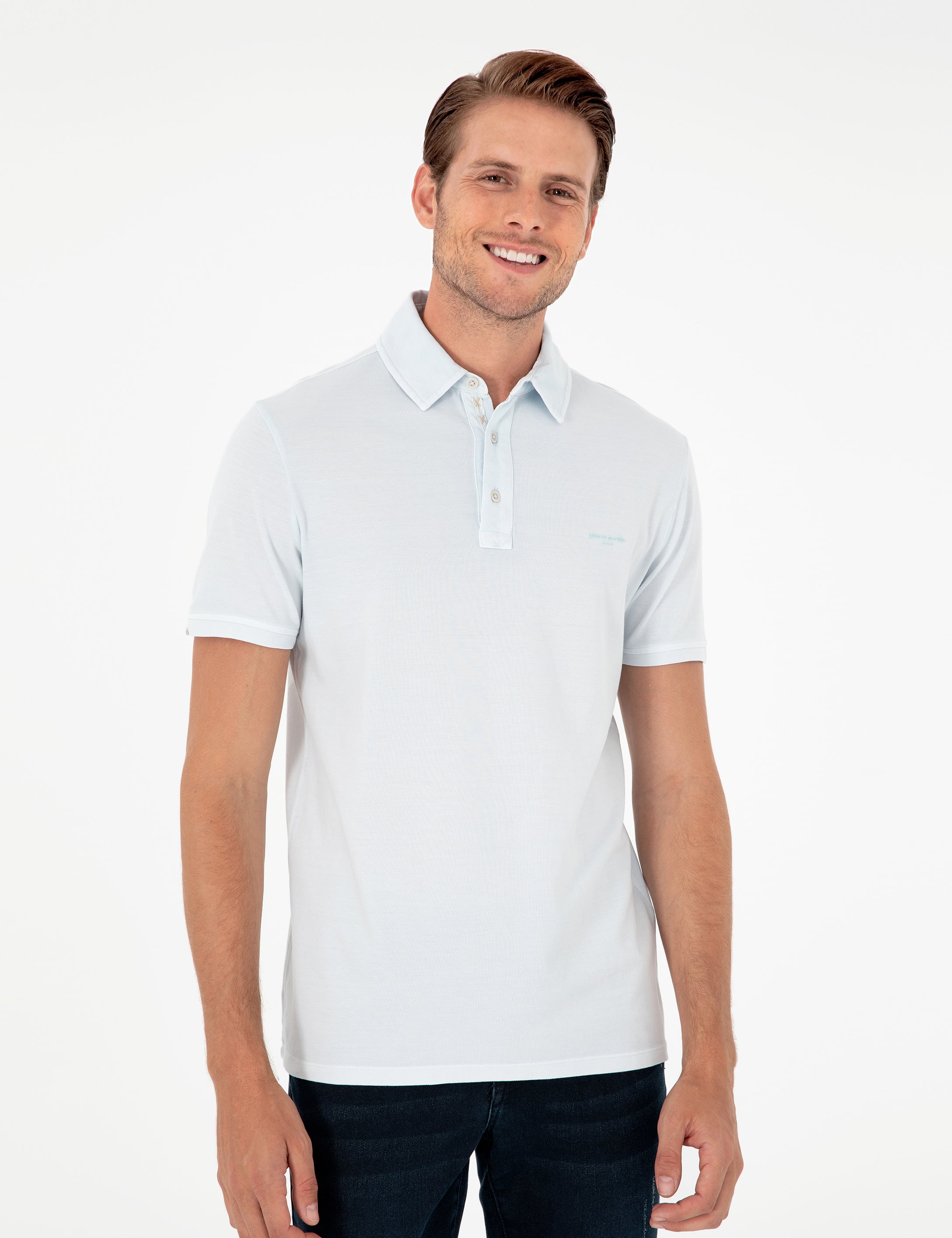 Açık Mavi Slim Fit %100 Pamuk Tişört - Image 3