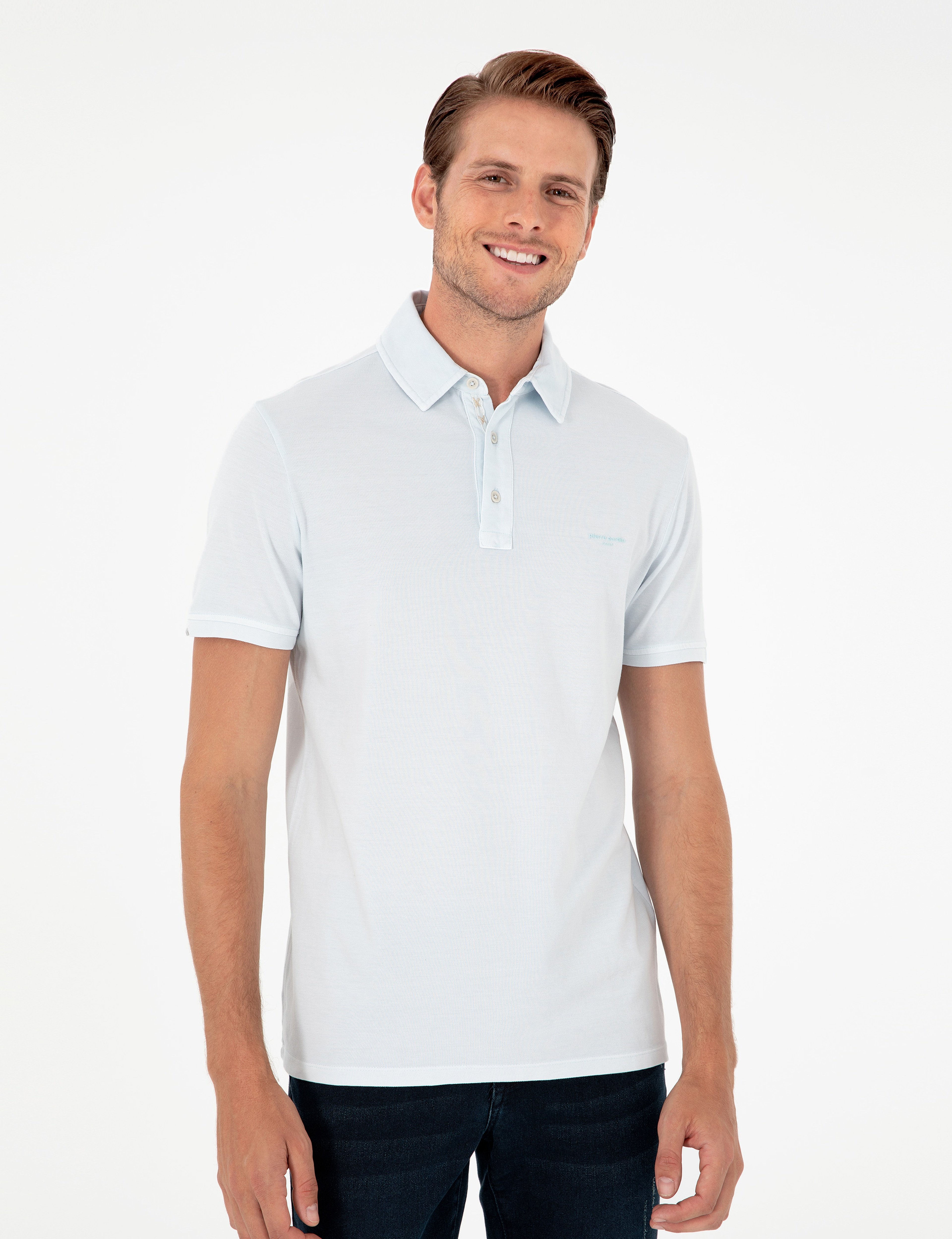 Açık Mavi Slim Fit %100 Pamuk Tişört
