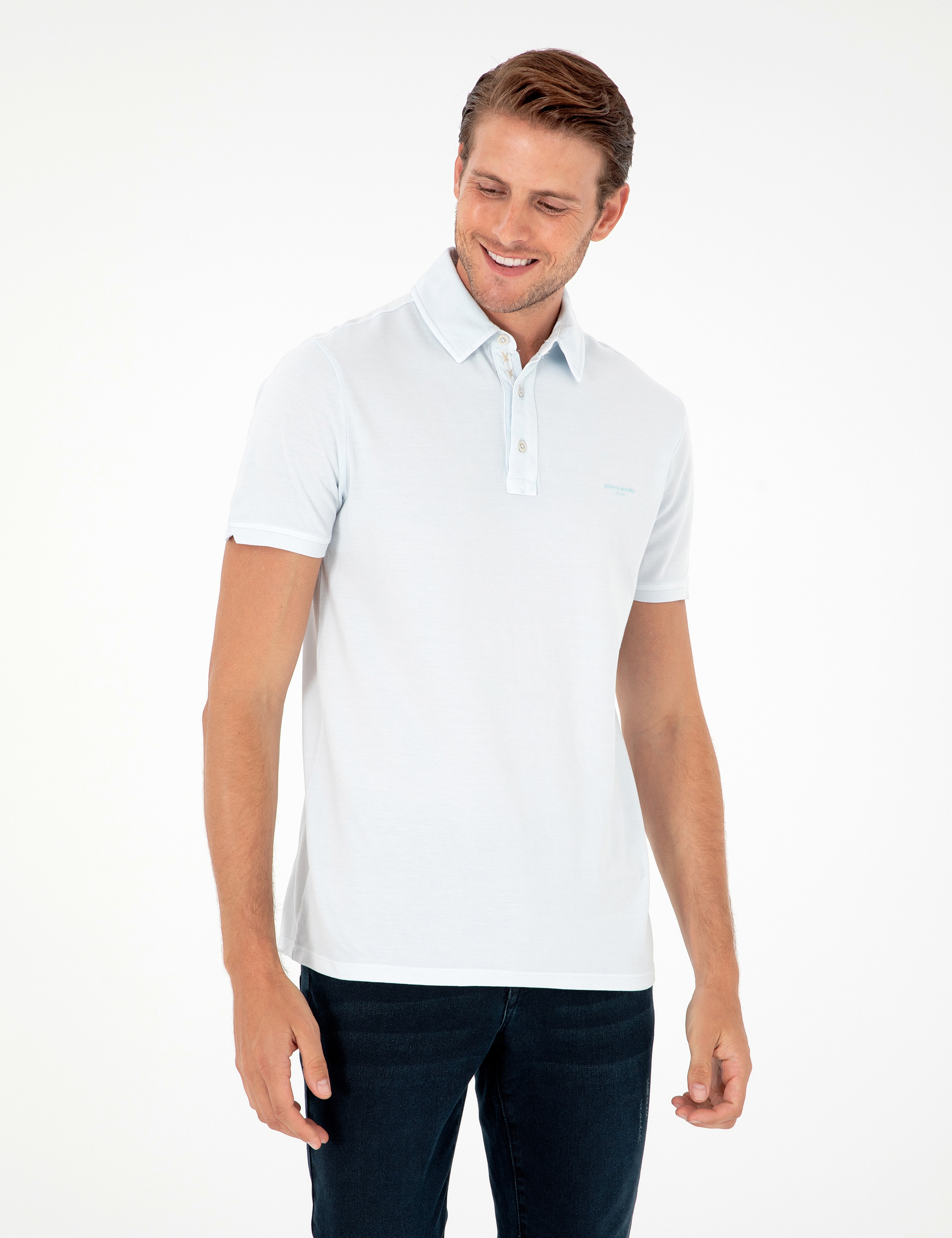 Açık Mavi Slim Fit %100 Pamuk Tişört - Image 1