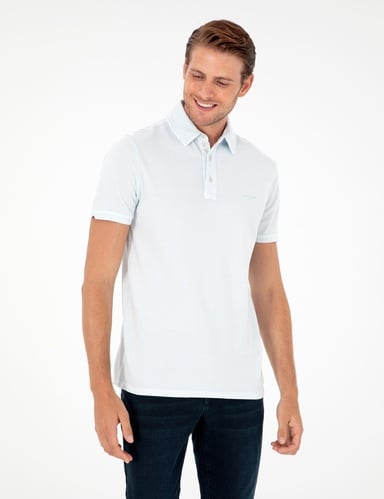 Açık Mavi Slim Fit %100 Pamuk Düğmeli Polo Yaka Tişört