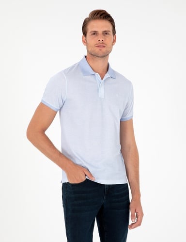 Açık Mavi Slim Fit Düğmeli Polo Yaka Tişört