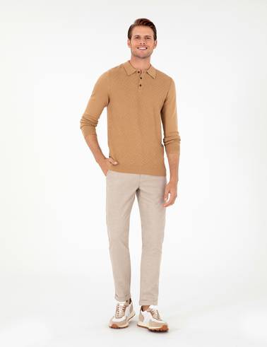 Bej Slim Fit Bağcıklı Kanvas Pantolon