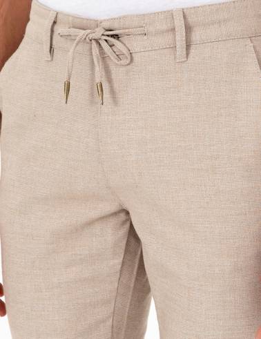Bej Slim Fit Bağcıklı Kanvas Pantolon