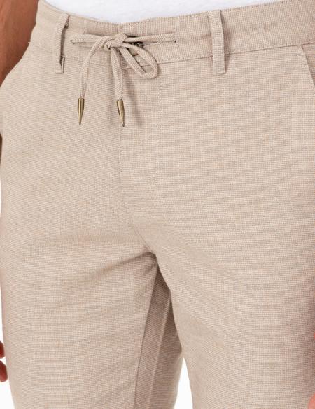 Bej Slim Fit Bağcıklı Kanvas Pantolon - 50296178025