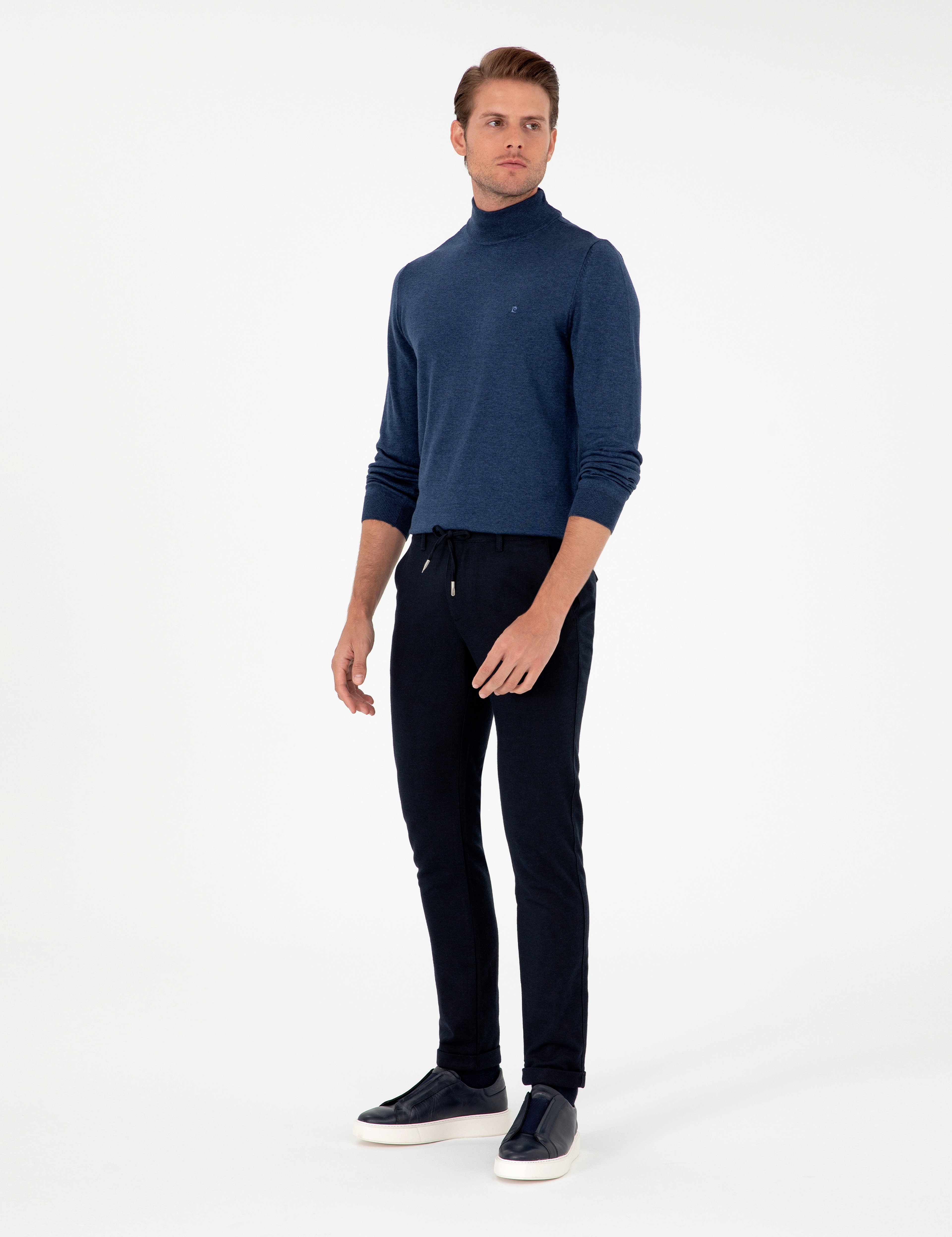 Lacivert Slim Fit Bağcıklı Kanvas Pantolon - Image 1