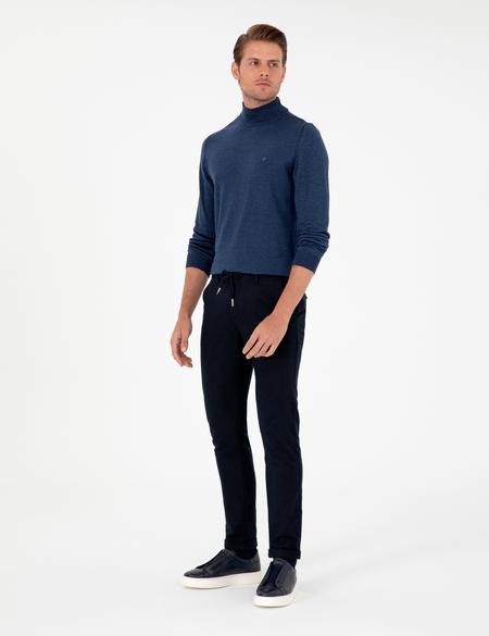 Lacivert Slim Fit Bağcıklı Kanvas Pantolon - 50296178319