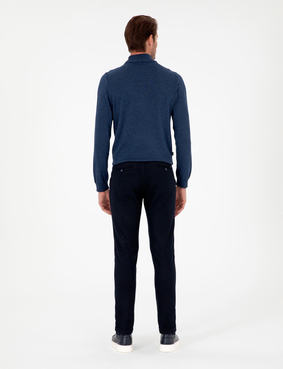 Lacivert Slim Fit Bağcıklı Kanvas Pantolon - 50296178319