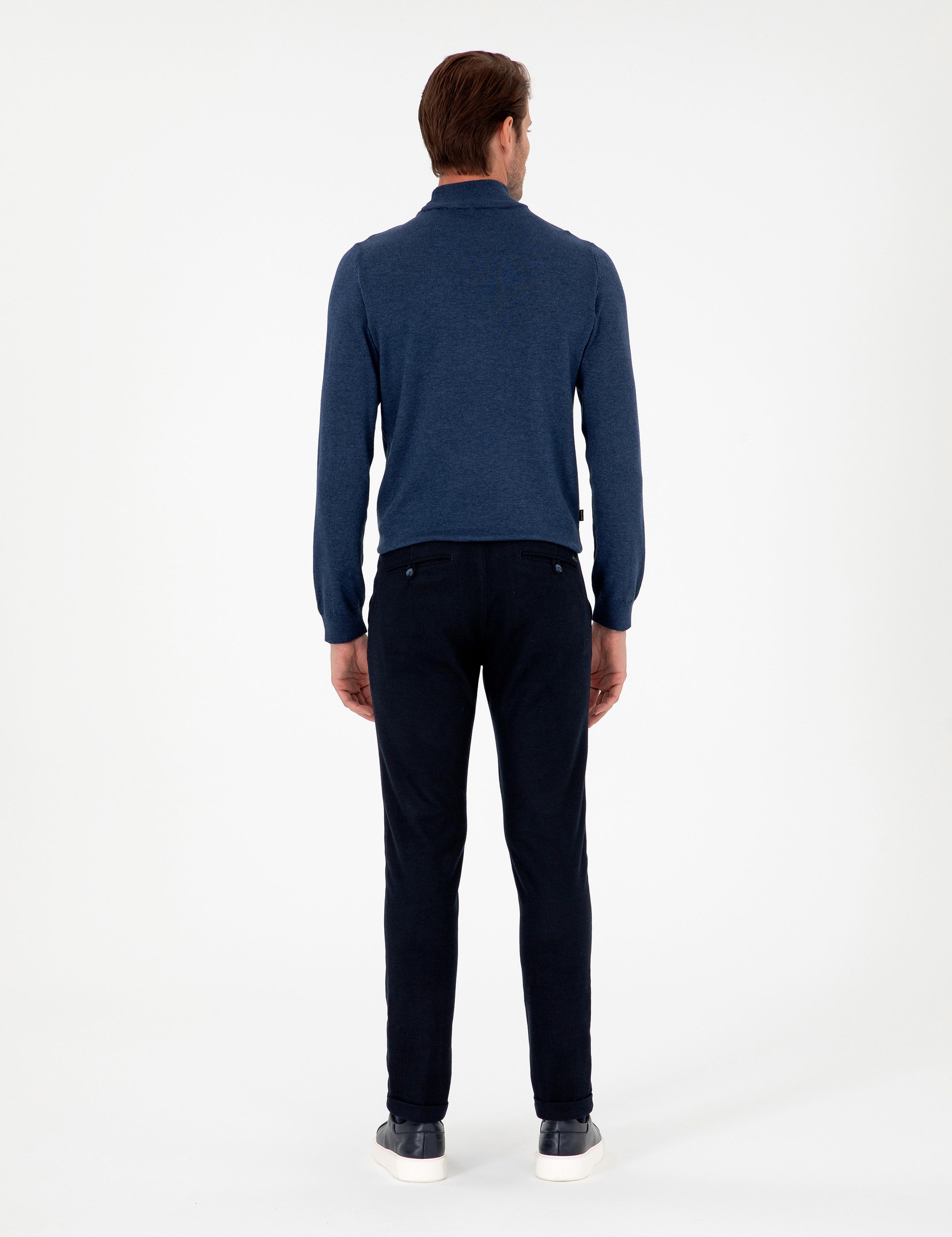 Lacivert Slim Fit Bağcıklı Kanvas Pantolon