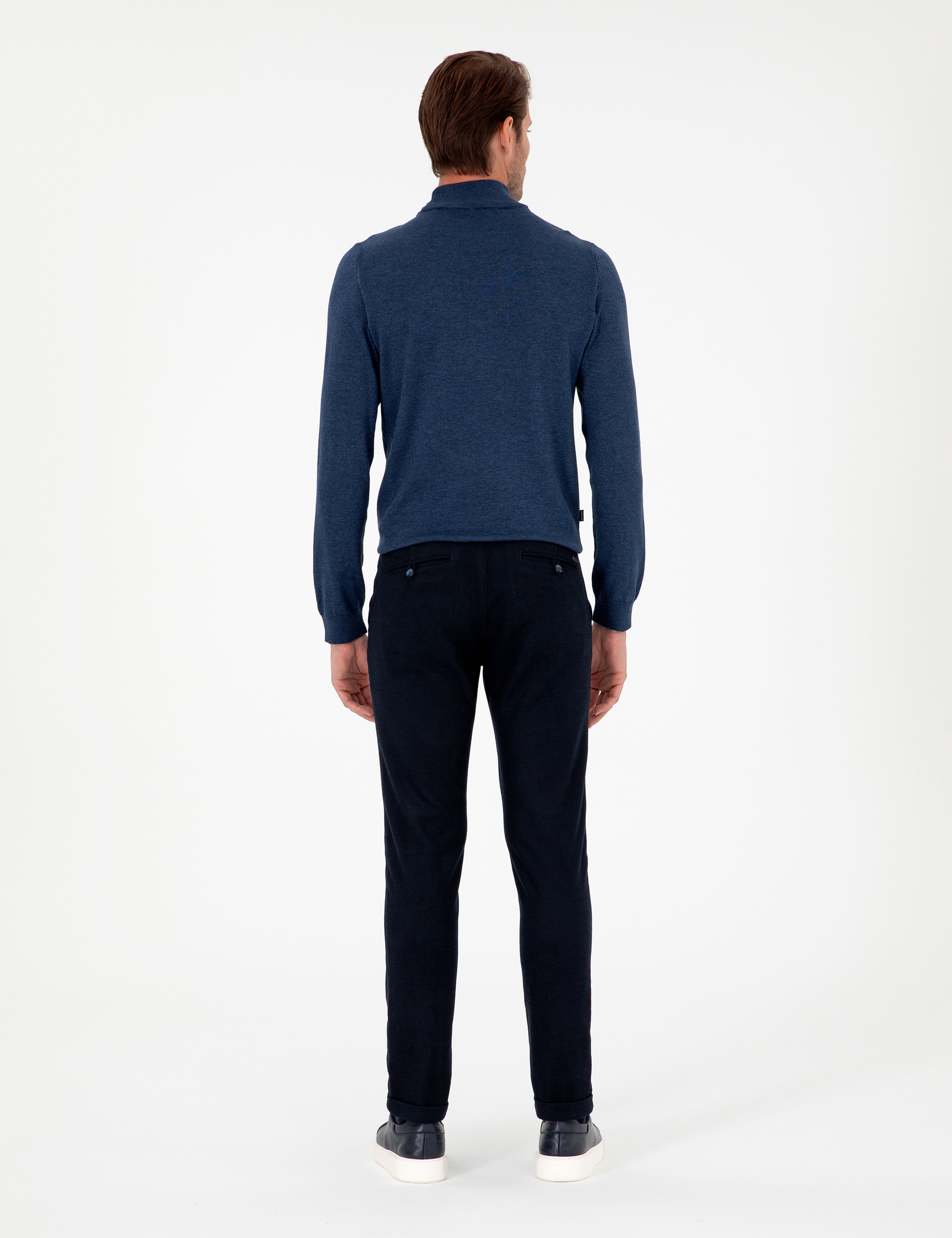 Lacivert Slim Fit Bağcıklı Kanvas Pantolon