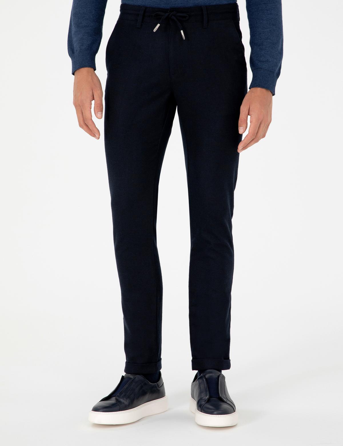 Lacivert Slim Fit Bağcıklı Kanvas Pantolon - 50296178319