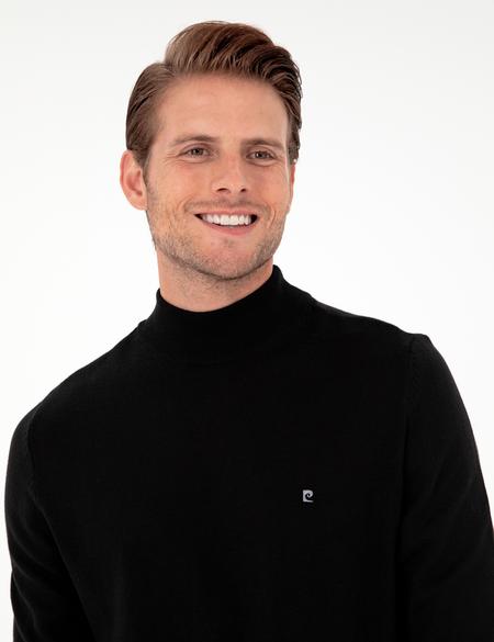 Siyah Slim Fit Yarım Balıkçı Yaka Basic Triko Kazak - 50296614017