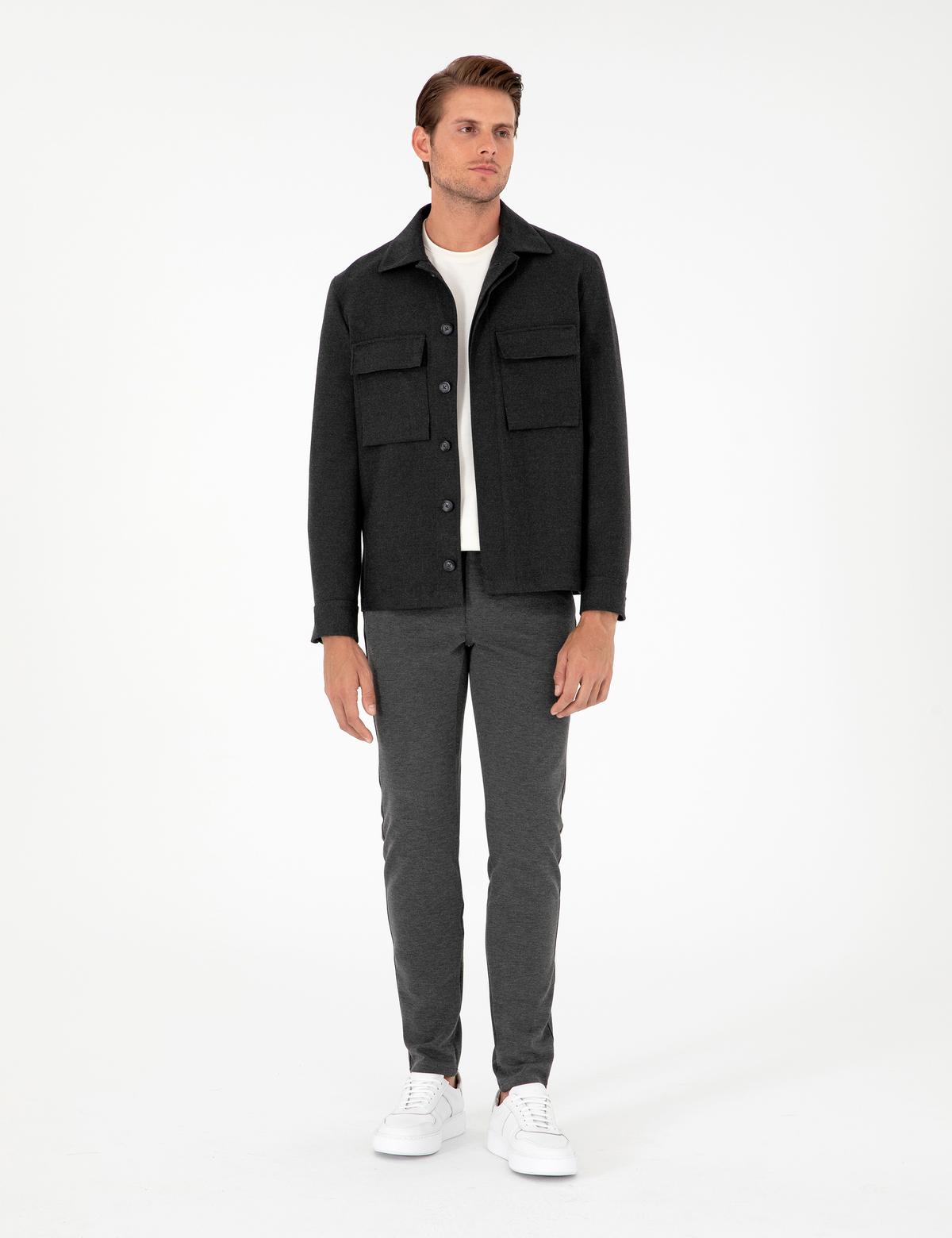 Antrasit Slim Fit Kanvas Pantolon