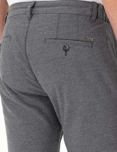 Gri Regular Fit Beli Yandan Lastikli Kanvas Pantolon