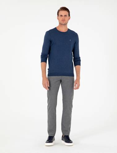 Gri Regular Fit Beli Yandan Lastikli Kanvas Pantolon