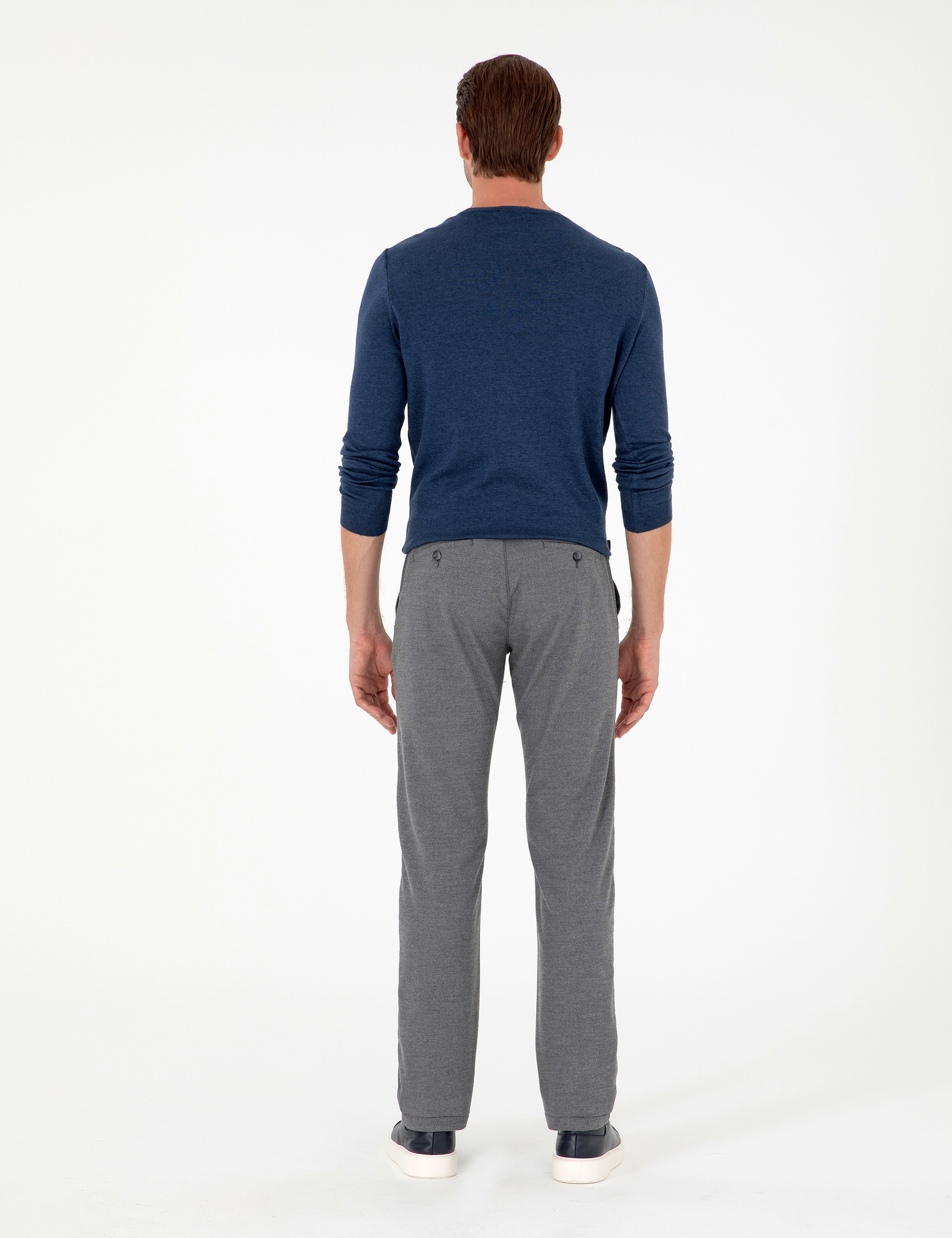 Gri Regular Fit Beli Yandan Lastikli Kanvas Pantolon - Image 4