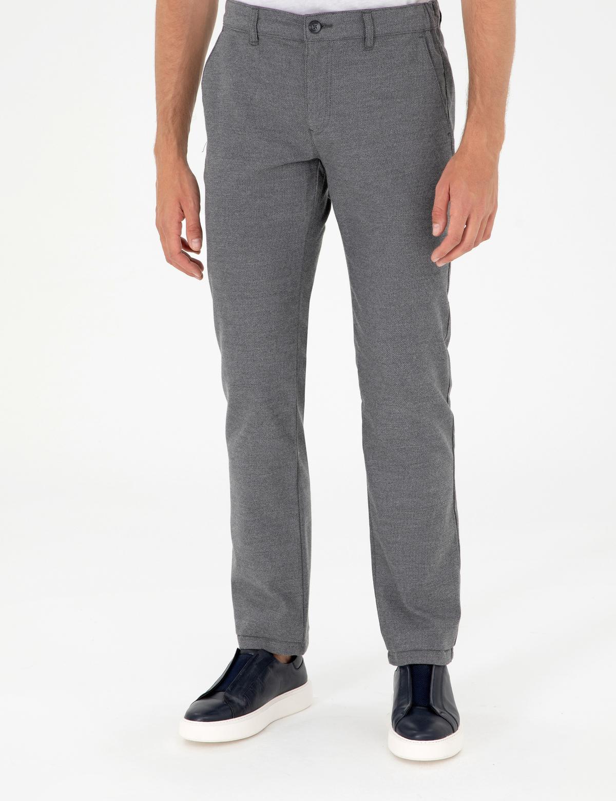 Gri Regular Fit Beli Yandan Lastikli Kanvas Pantolon - 50295941040