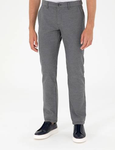Gri Regular Fit Beli Yandan Lastikli Kanvas Pantolon