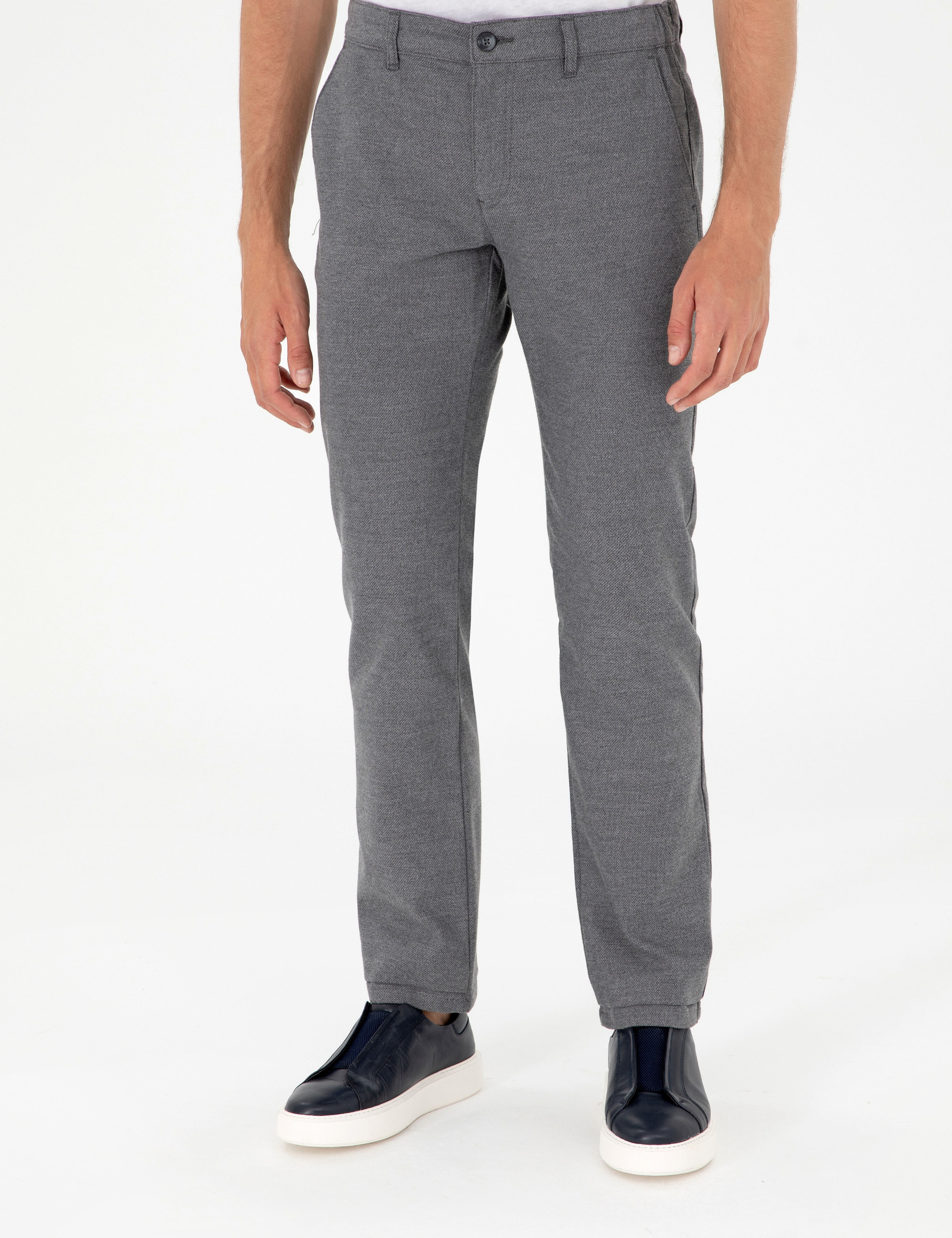 Gri Regular Fit Beli Yandan Lastikli Kanvas Pantolon - Image 2