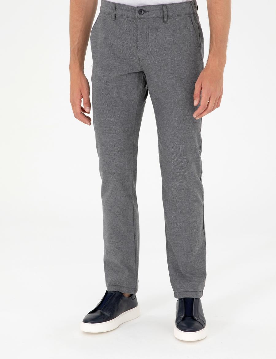 Gri Regular Fit Beli Yandan Lastikli Kanvas Pantolon