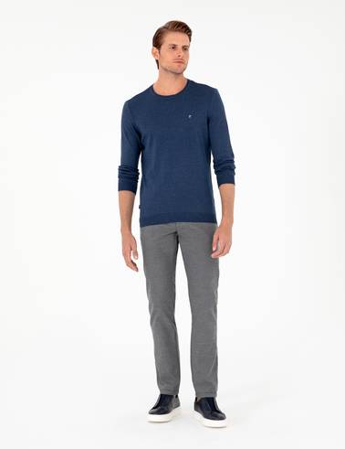 Gri Regular Fit Beli Yandan Lastikli Kanvas Pantolon