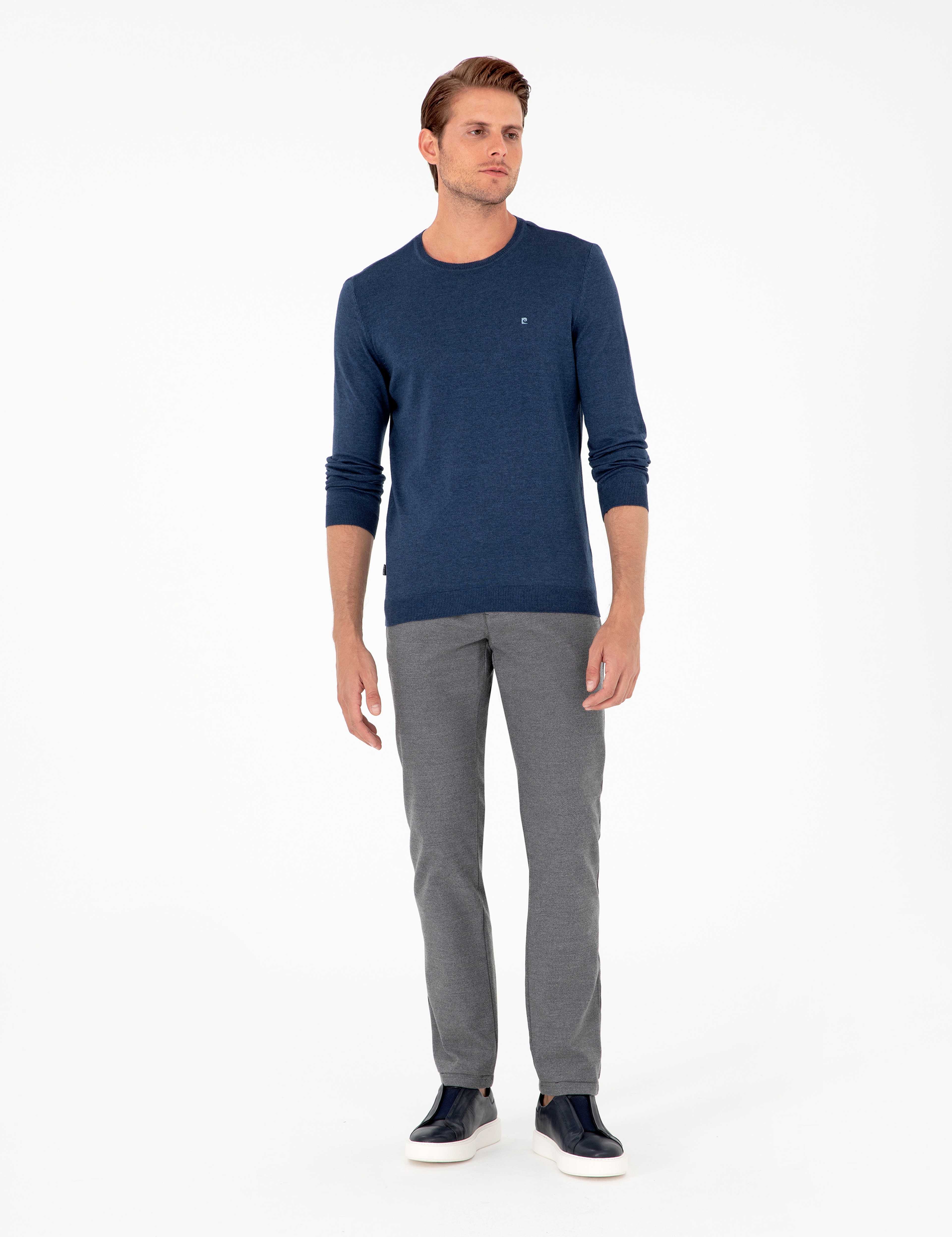 Gri Regular Fit Beli Yandan Lastikli Kanvas Pantolon - Image 1
