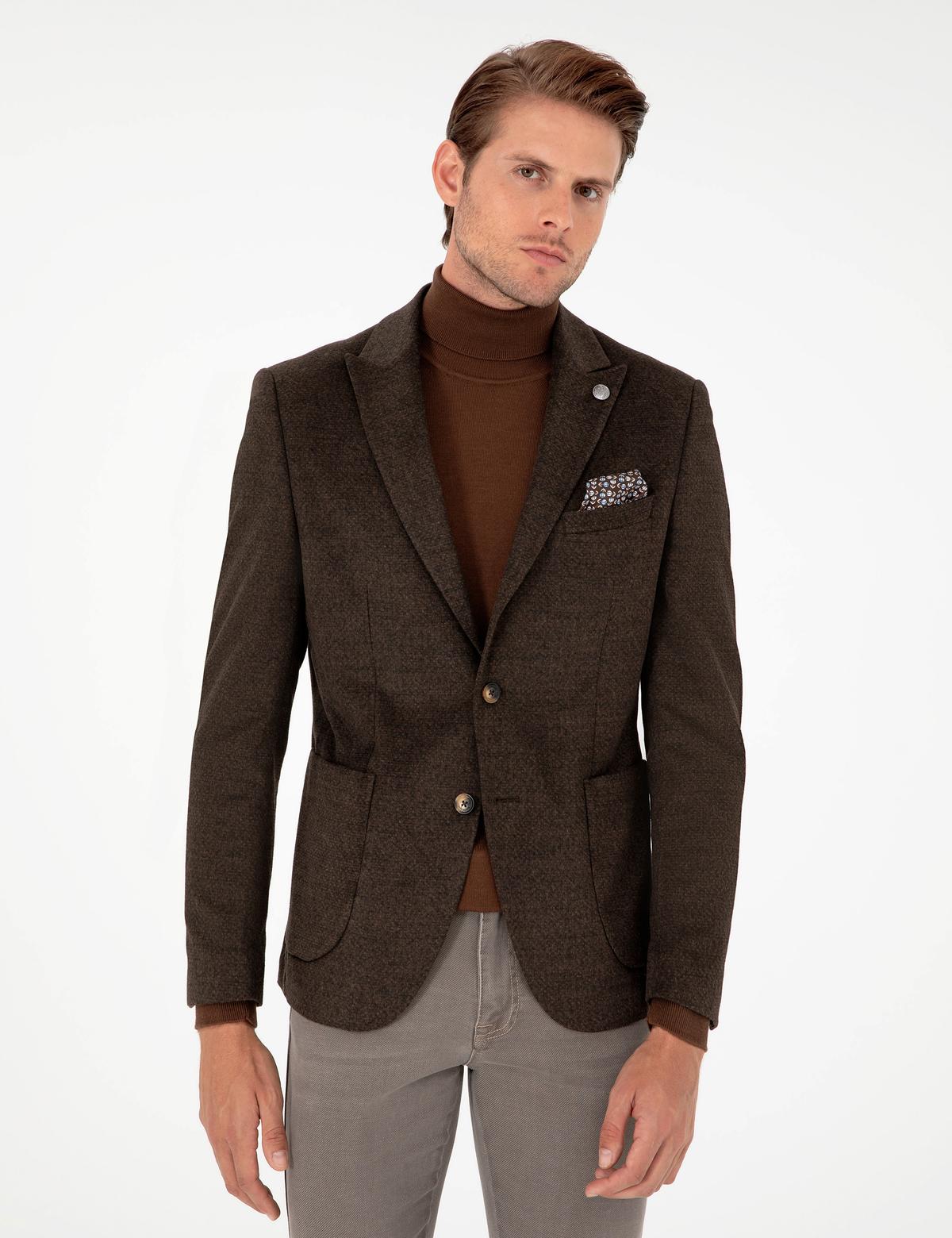 Kahverengi Ex. Slim Fit Ceket - 50278449071