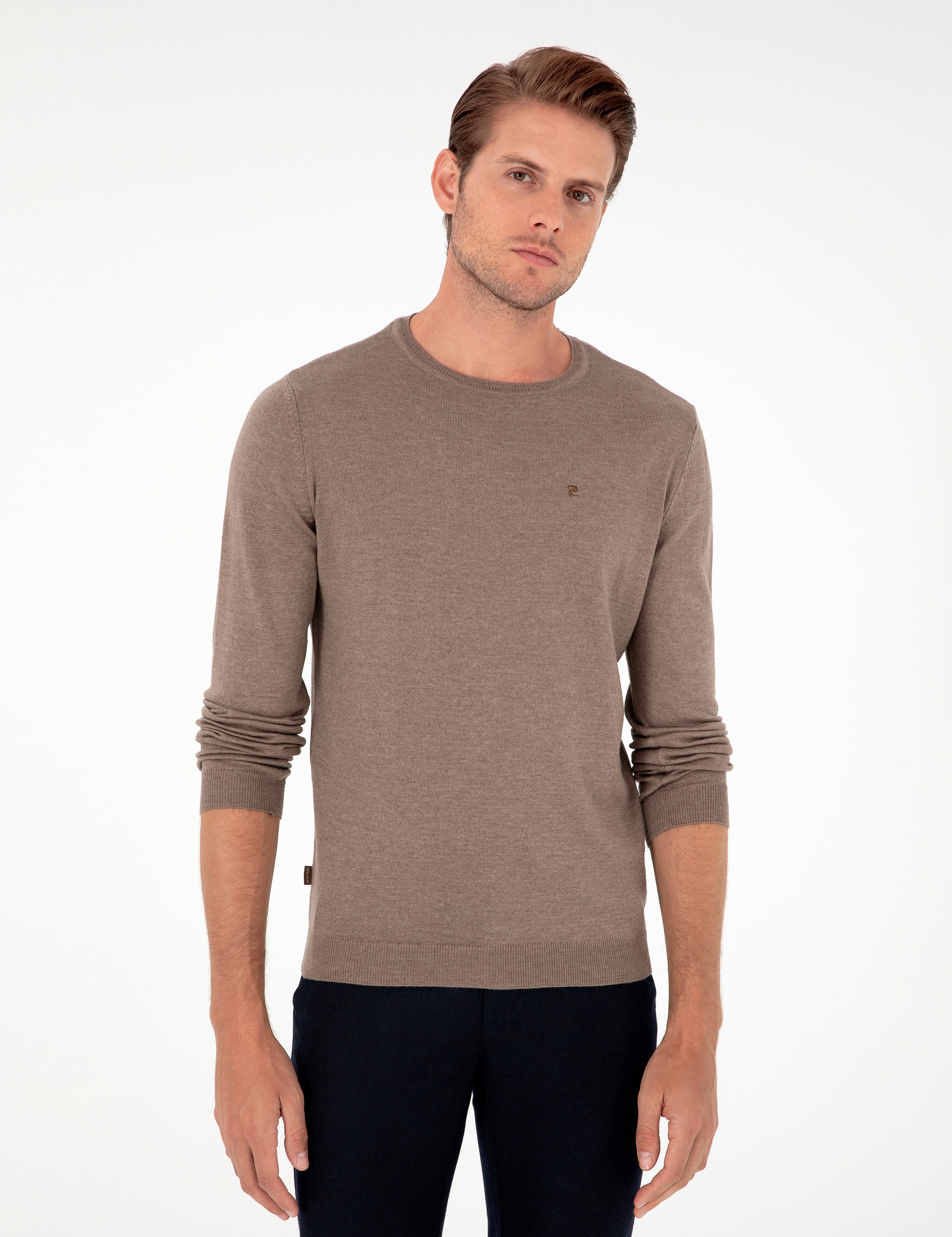 Vizon Melanj Slim Fit Bisiklet Yaka Basic Triko Kazak - Image 3