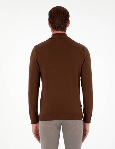 Koyu Kahverengi Slim Fit Yarım Balıkçı Yaka Basic Triko Kazak