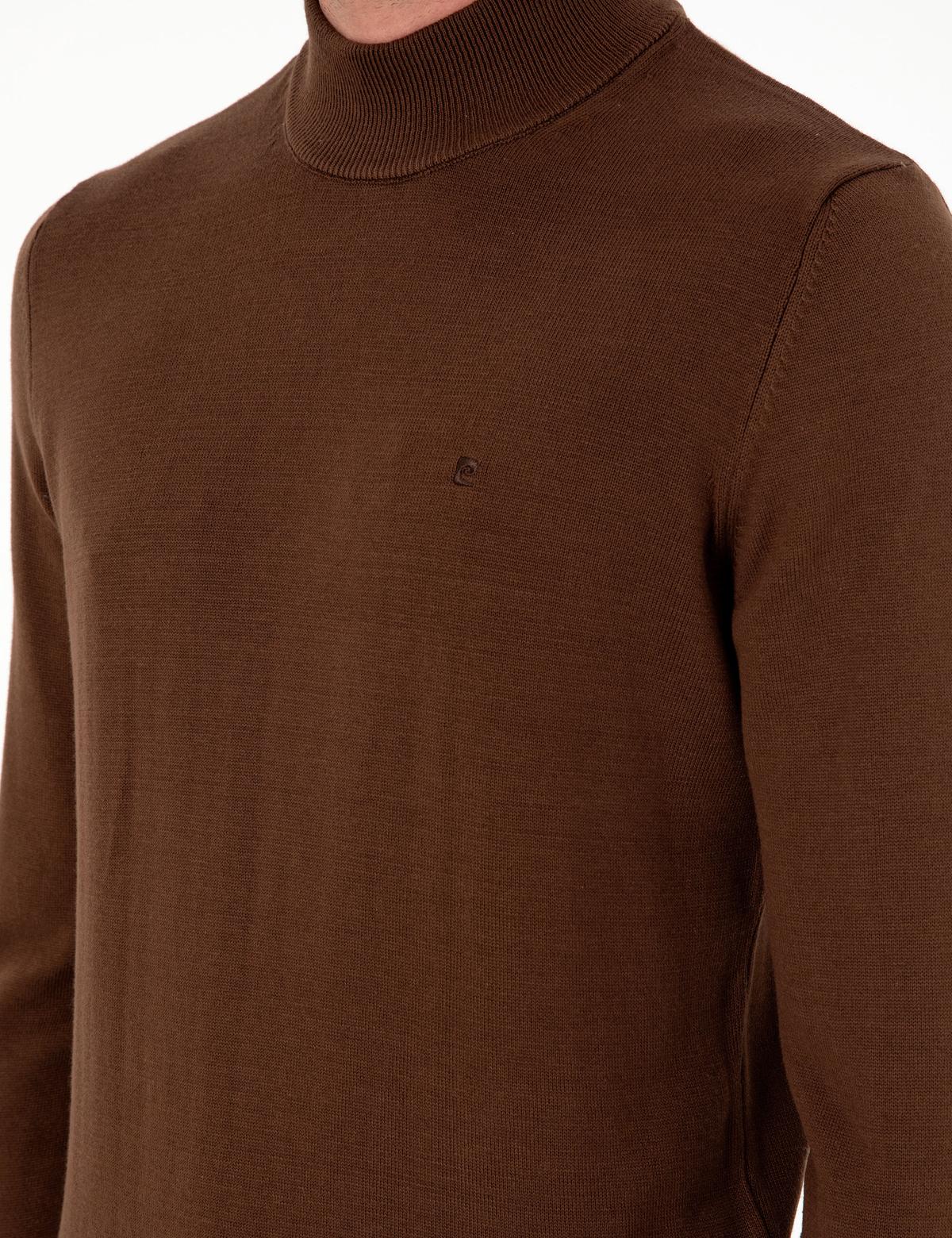 Koyu Kahverengi Slim Fit Yarım Balıkçı Yaka Basic Triko Kazak - 50296548054