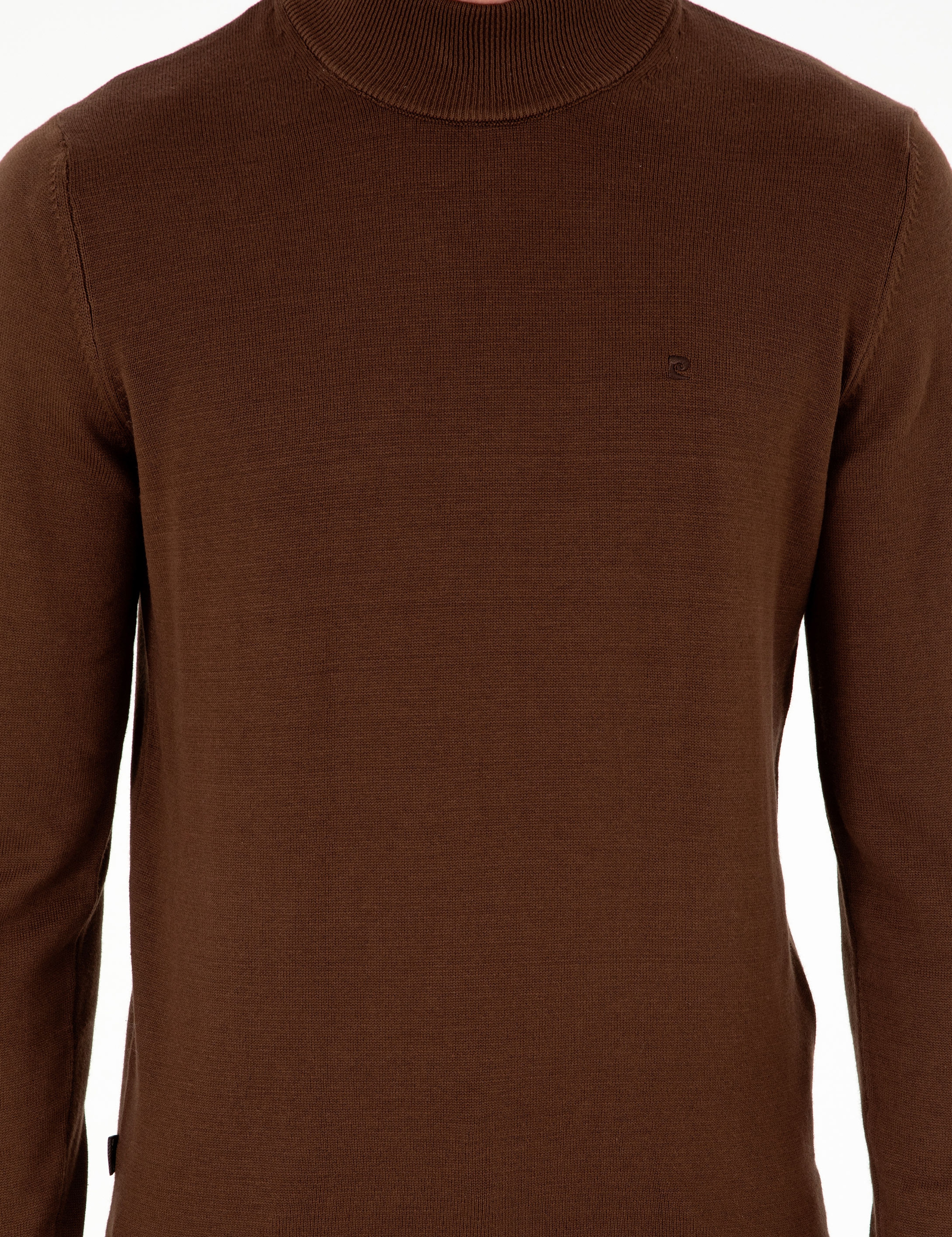 Koyu Kahverengi Slim Fit Yarım Balıkçı Yaka Basic Triko Kazak