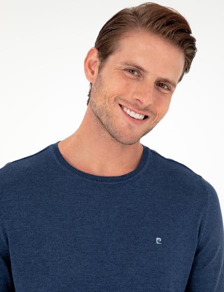 İndigo Melanj Slim Fit Bisiklet Yaka Basic Triko Kazak - 50296621096