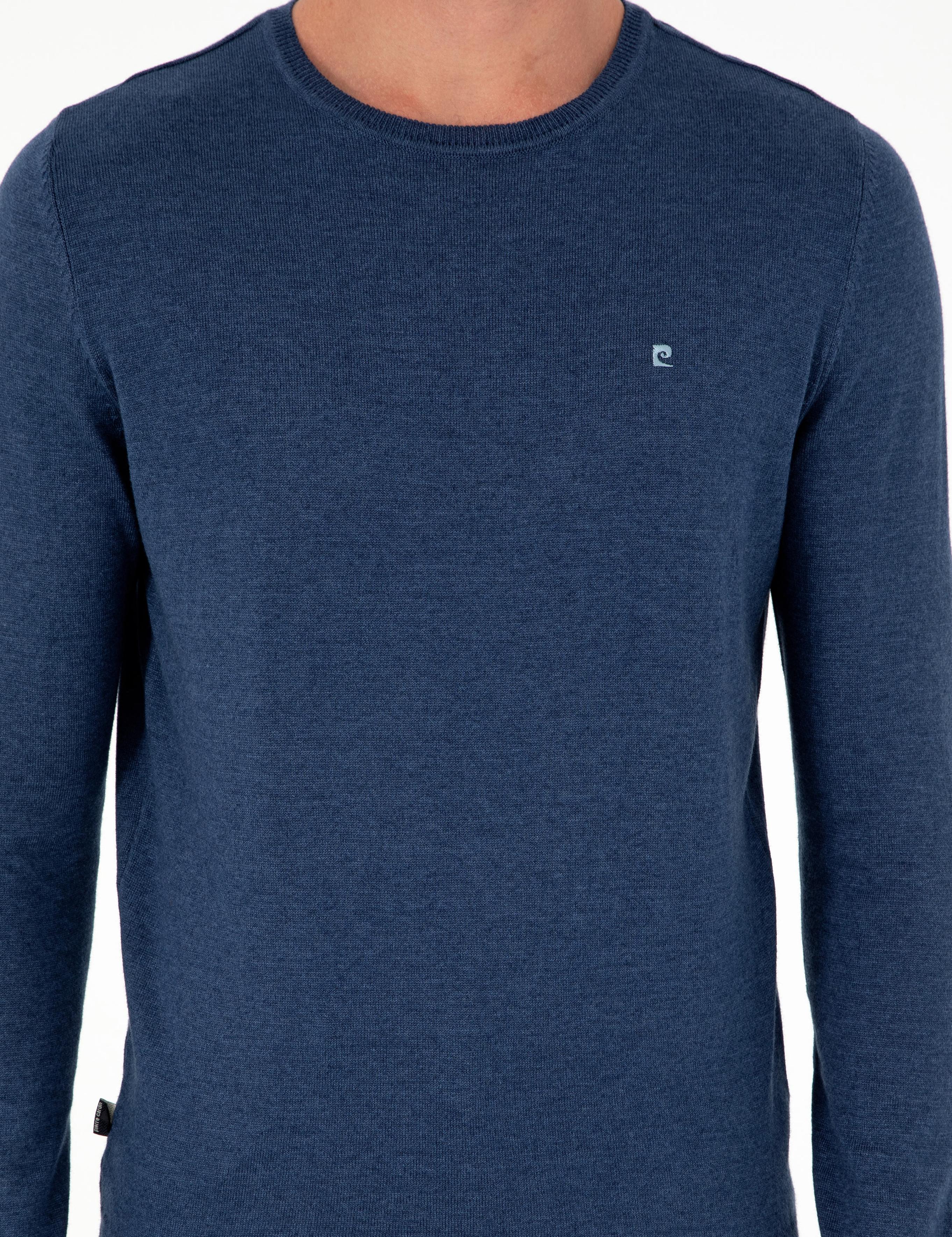 İndigo Melanj Slim Fit Bisiklet Yaka Basic Triko Kazak