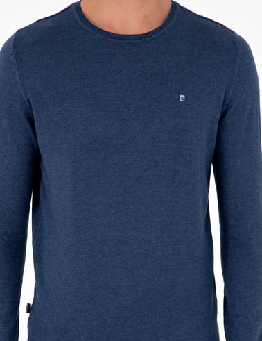 İndigo Melanj Slim Fit Bisiklet Yaka Basic Triko Kazak