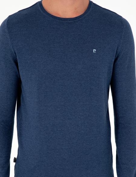 İndigo Melanj Slim Fit Bisiklet Yaka Basic Triko Kazak - 50296621096