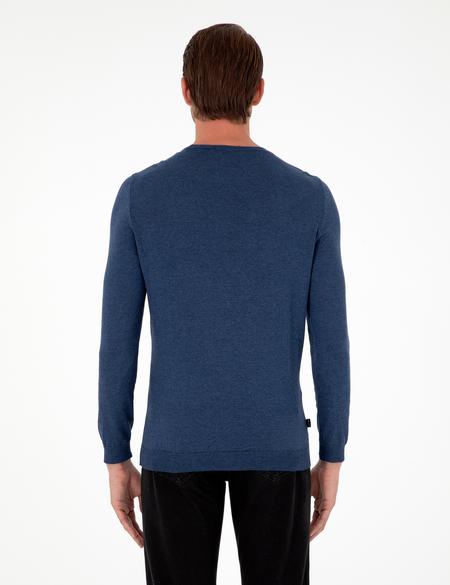 İndigo Melanj Slim Fit Bisiklet Yaka Basic Triko Kazak - 50296621096