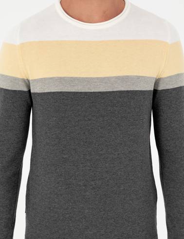 Açık Gri Melanj Slim Fit Bisiklet Yaka Triko Kazak