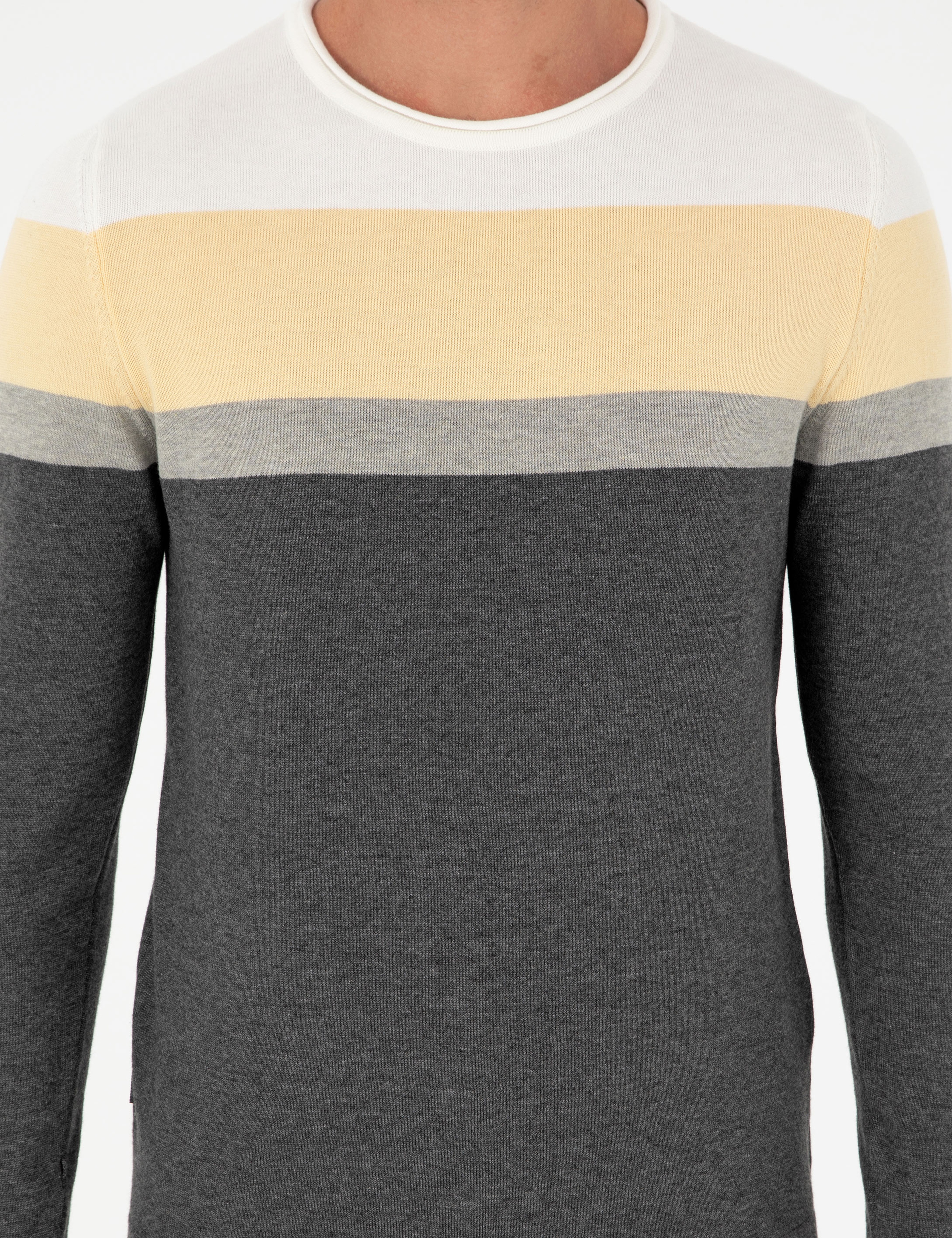 Açık Gri Melanj Slim Fit Bisiklet Yaka Triko Kazak - Image 6