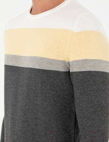Açık Gri Melanj Slim Fit Bisiklet Yaka Triko Kazak