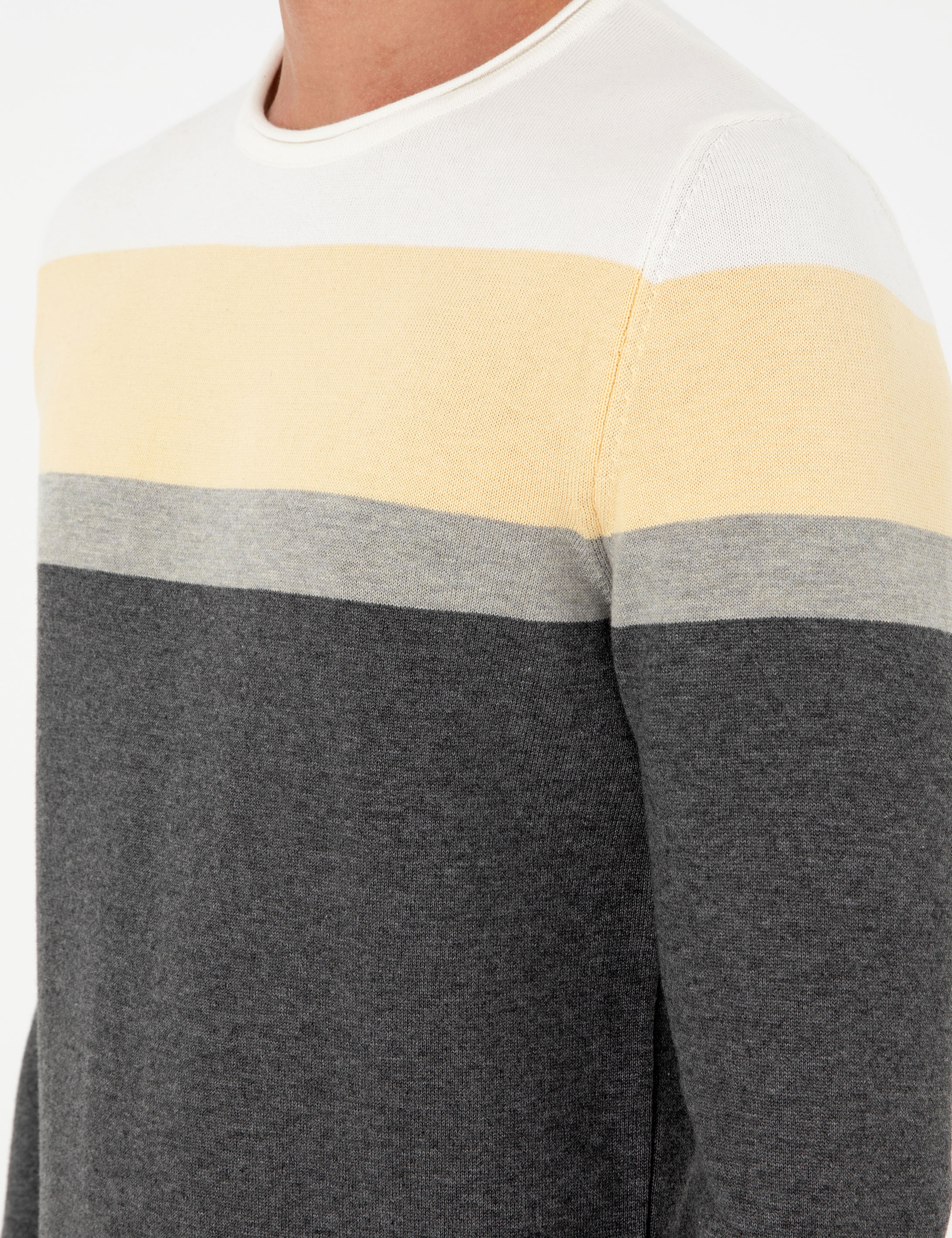 Açık Gri Melanj Slim Fit Bisiklet Yaka Triko Kazak - Image 7