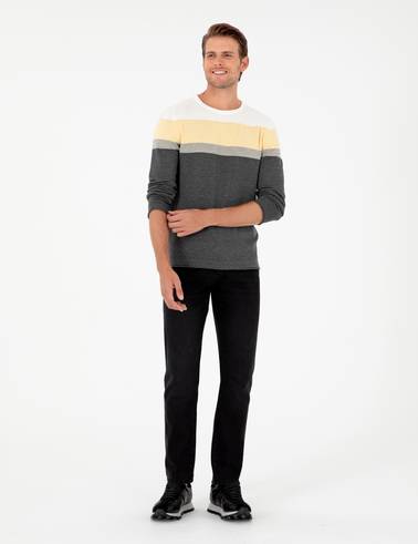 Açık Gri Melanj Slim Fit Bisiklet Yaka Triko Kazak