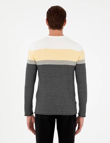 Açık Gri Melanj Slim Fit Bisiklet Yaka Triko Kazak