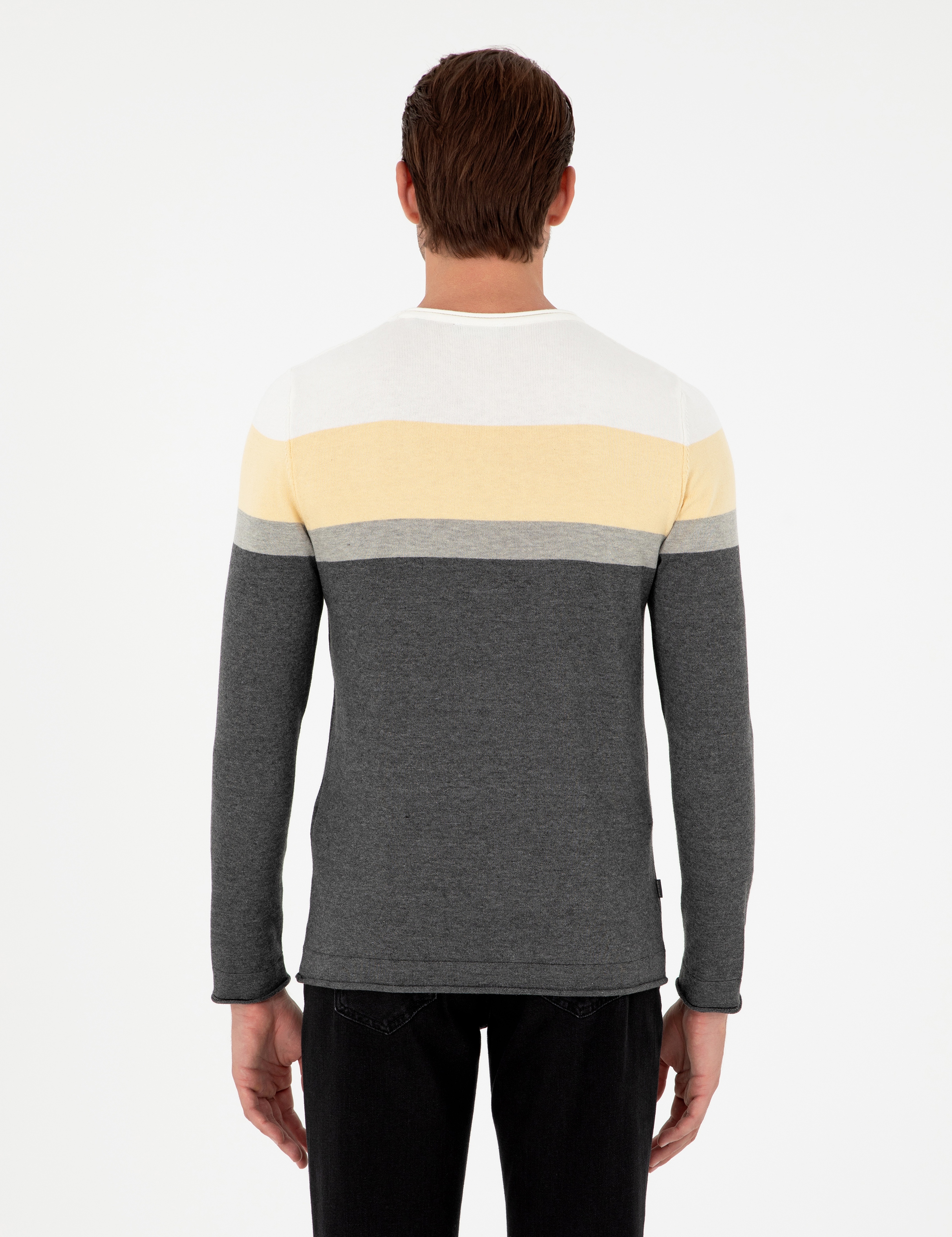 Açık Gri Melanj Slim Fit Bisiklet Yaka Triko Kazak