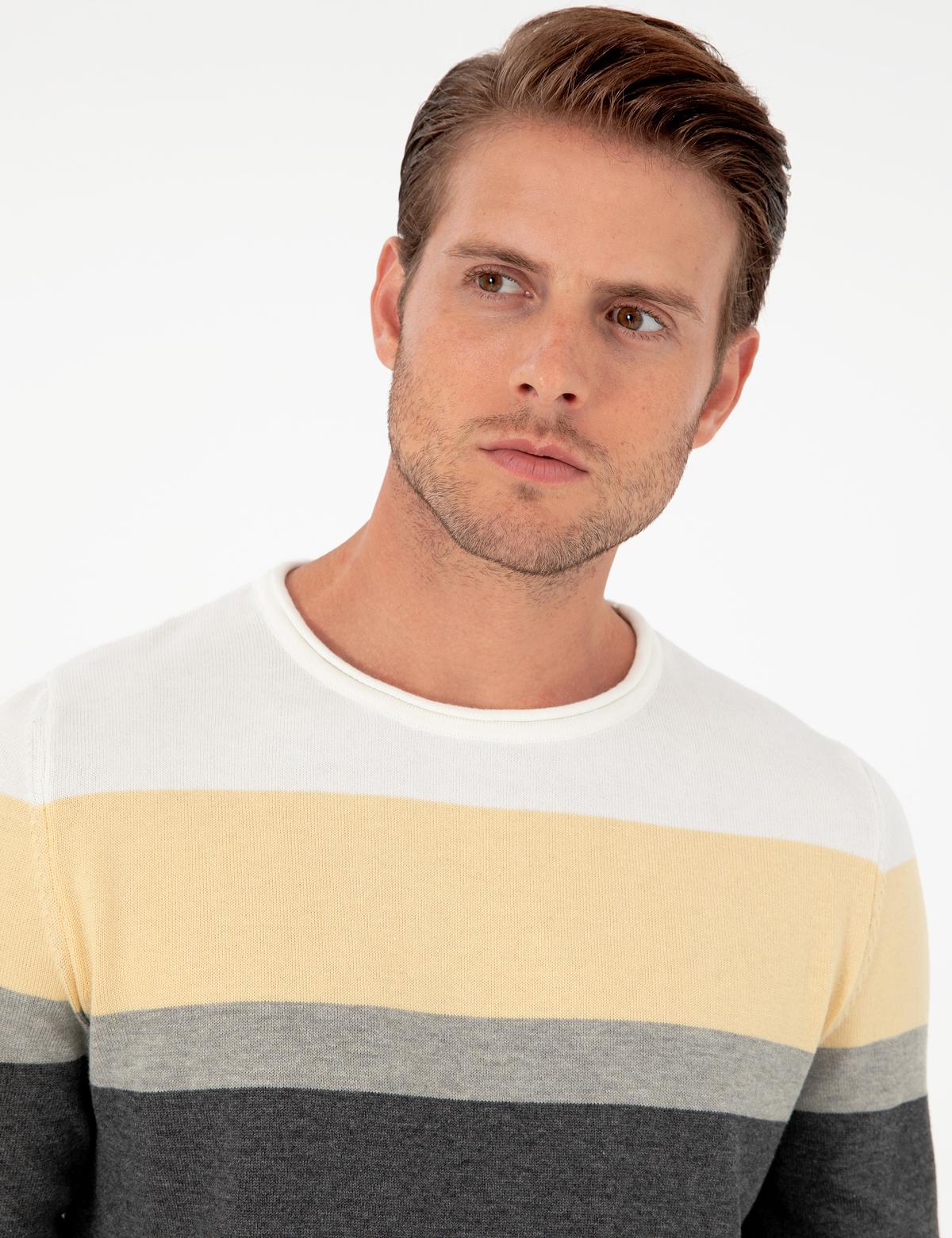 Açık Gri Melanj Slim Fit Bisiklet Yaka Triko Kazak - 50296449016