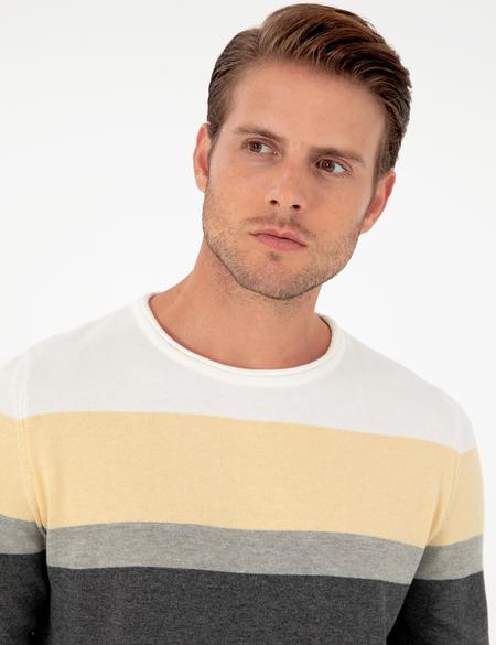 Açık Gri Melanj Slim Fit Bisiklet Yaka Triko Kazak - 50296449016