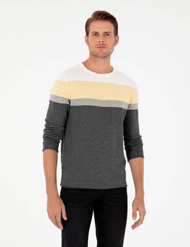 Açık Gri Melanj Slim Fit Bisiklet Yaka Triko Kazak