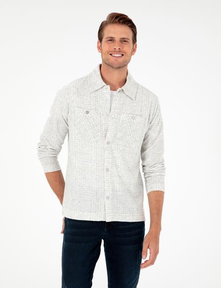 Açık Gri Klasik Yaka Çift Cepli Regular Fit Örme Gömlek Ceket - 50290628028