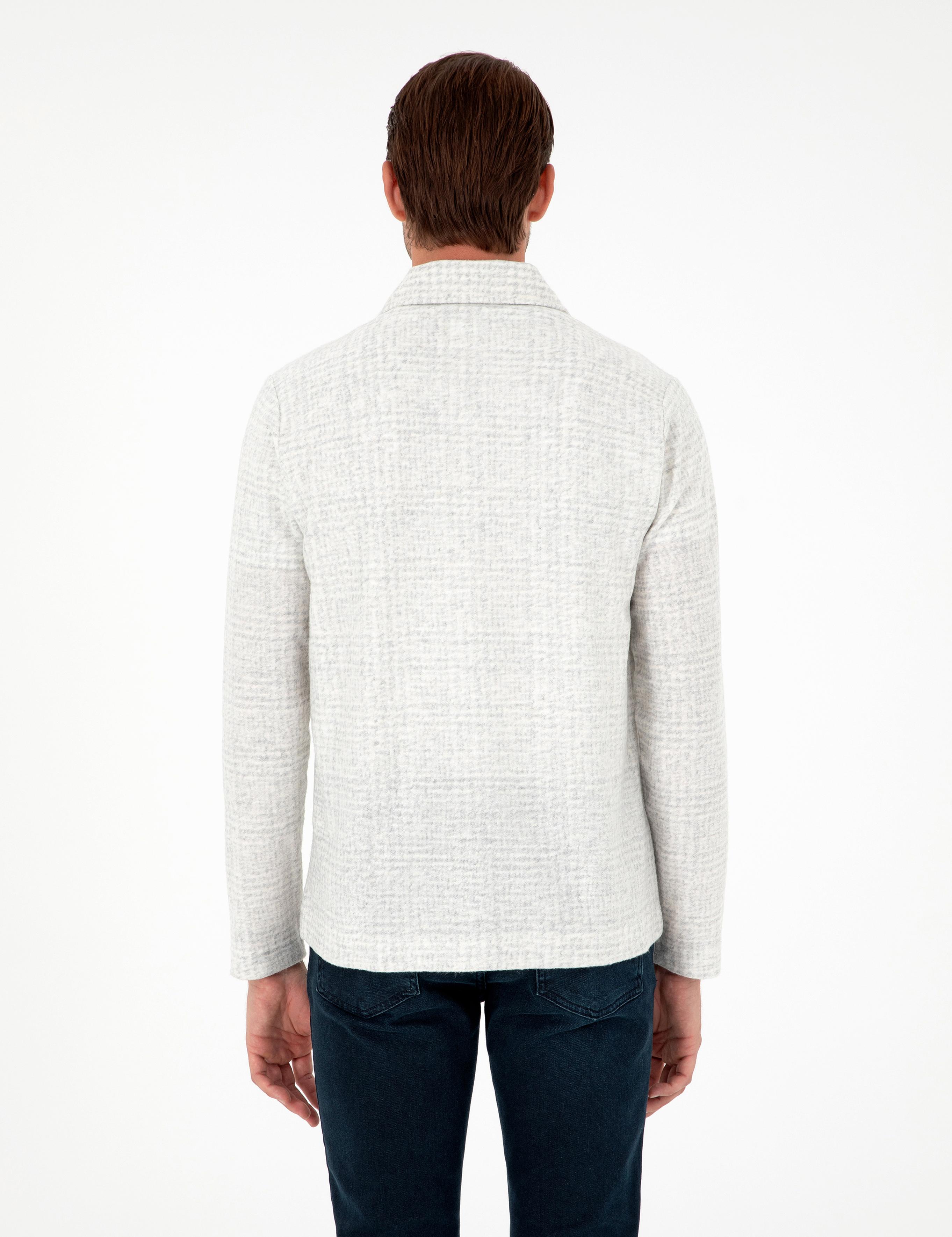 Açık Gri Klasik Yaka Çift Cepli Regular Fit Örme Gömlek Ceket