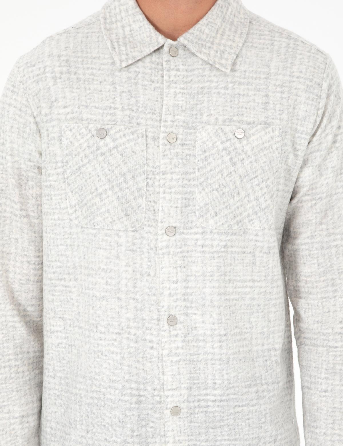 Açık Gri Klasik Yaka Çift Cepli Regular Fit Örme Gömlek Ceket - 50290628028