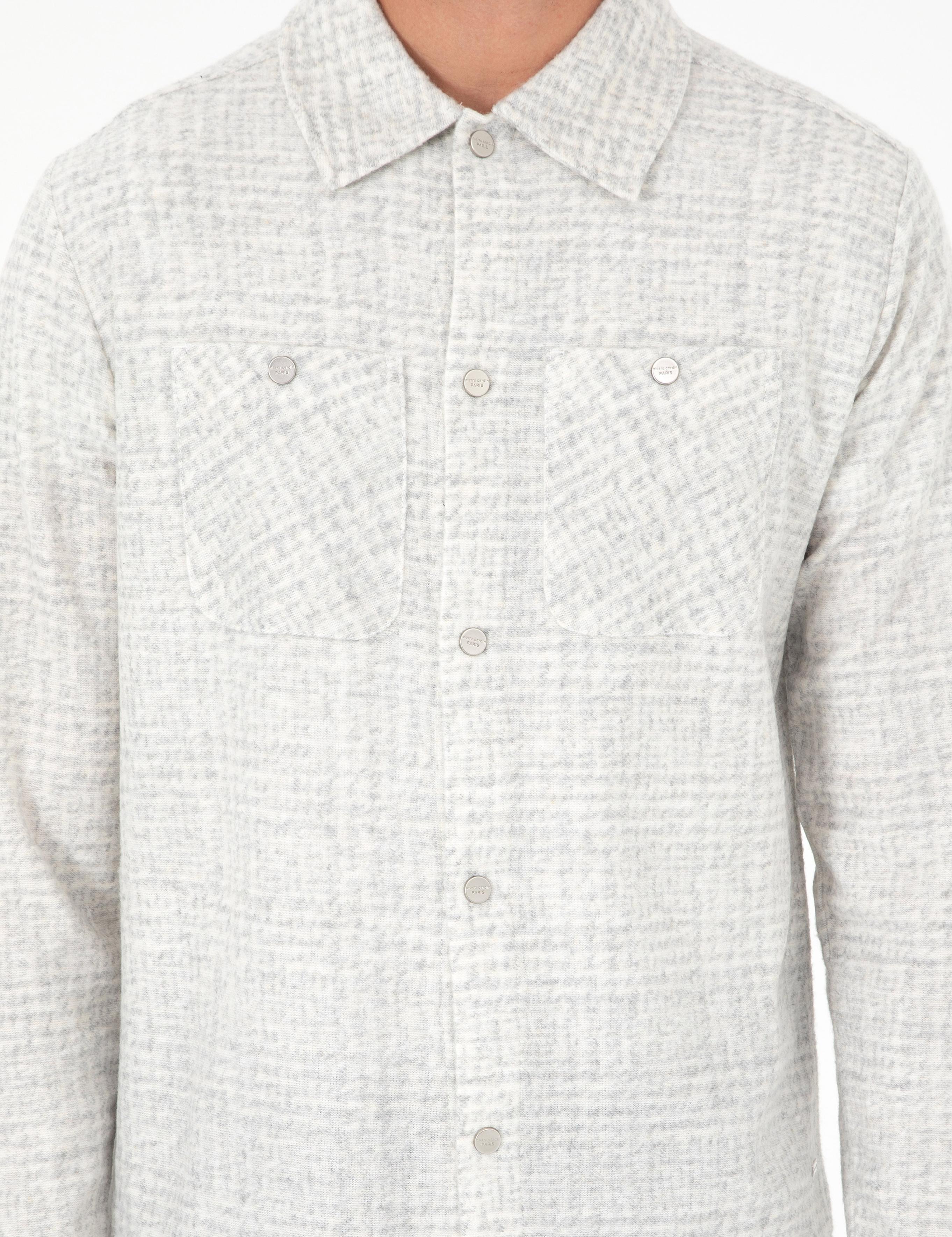 Açık Gri Klasik Yaka Çift Cepli Regular Fit Örme Gömlek Ceket